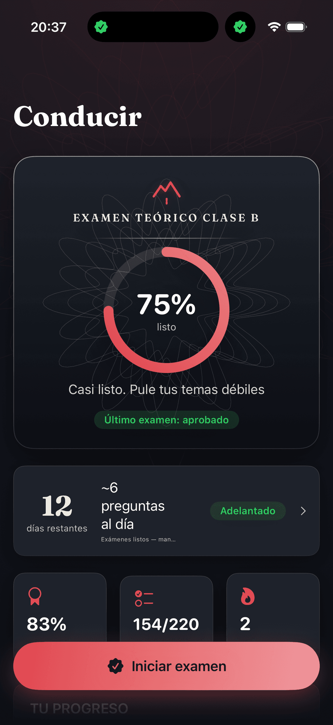 Examen de Conducir Clase B home screen